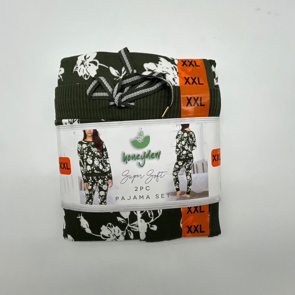 Honeydew Super Soft 2 PC Pajama Set XXL Olive Floral Long Sleeve Joggers NEW